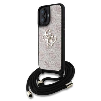 Guess PU 4G Metal Logo Crossbody Strap iPhone 16 hátlap tok, rózsaszín kép