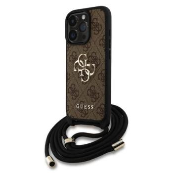 GUESS PU 4G METAL LOGO CROSSBODY STRAP műanyag telefonvédő (ütésállóság, bőr hatású hátla + vállpánt) BARNA Apple iPhone 16 Pro Max kép