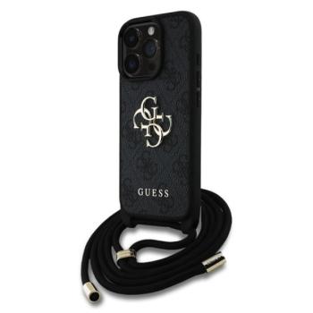 GUESS PU 4G METAL LOGO CROSSBODY STRAP műanyag telefonvédő (ütésállóság, bőr hatású hátla + vállpánt) FEKETE Apple iPhone 15 Pro kép