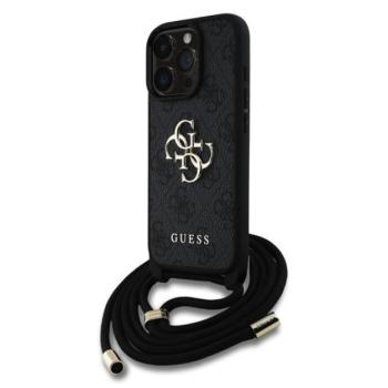 GUESS PU 4G METAL LOGO CROSSBODY STRAP műanyag telefonvédő (ütésállóság, bőr hatású hátla + vállpánt) FEKETE Apple iPhone 16 Pro Max kép