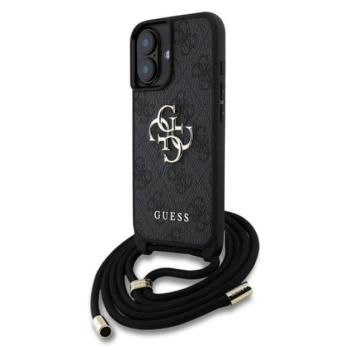 GUESS PU 4G METAL LOGO CROSSBODY STRAP műanyag telefonvédő (ütésállóság, bőr hatású hátla + vállpánt) FEKETE Apple iPhone 16 kép