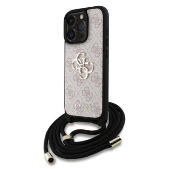 GUESS PU 4G METAL LOGO CROSSBODY STRAP műanyag telefonvédő (ütésállóság, bőr hatású hátla + vállpánt) RÓZSASZÍN Apple iPhone 16 Pro kép