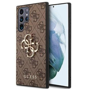 Guess PU 4G Metal Logo Samsung Galaxy S22 Ultra hátlap tok, barna kép