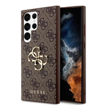 Guess PU 4G Metal Logo Samsung Galaxy S24 Ultra hátlap tok, barna kép