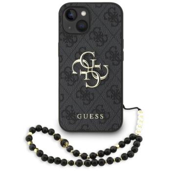 Guess PU 4G Metal Logo Strap Apple iPhone 15 hátlap tok fekete színű karpánttal, fekete-arany kép