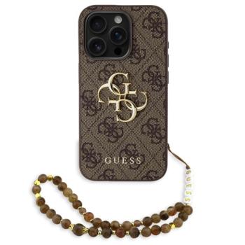Guess PU 4G Metal Logo Strap Apple iPhone 15 Pro hátlap tok barna színű karpánttal, barna-arany kép