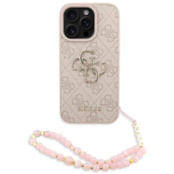 Guess PU 4G Metal Logo Strap Apple iPhone 15 Pro Max hátlap tok korall színű karpánttal, rózsaszín-arany kép