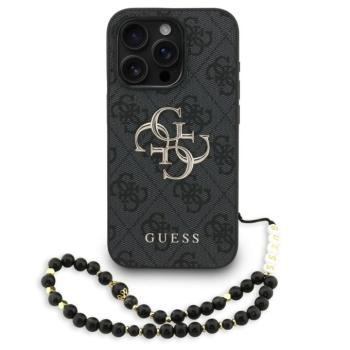 Guess PU 4G Metal Logo Strap Apple iPhone 16 Pro hátlap tok fekete színű karpánttal, fekete-arany kép