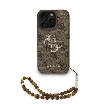 Guess PU 4G Metal Logo Strap iPhone 16 Pro Max hátlap tok, barna kép