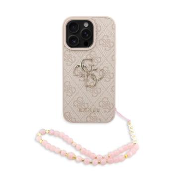 Guess PU 4G Metal Logo Strap iPhone 16 Pro Max hátlap tok, rózsaszín kép