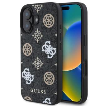 Guess PU 4G Peony Apple iPhone 16 Magsafe kompatibilis hátlap tok, fekete kép