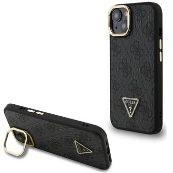 Guess PU 4G Strass Triangle Logo Apple iPhone 13 MagSafe tok kitámasztható kamera peremmel, fekete-arany kép