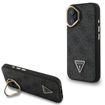Guess PU 4G Strass Triangle Logo Apple iPhone 16 MagSafe tok kitámasztható kamera peremmel, fekete-arany kép