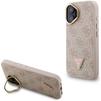 Guess PU 4G Strass Triangle Logo Apple iPhone 16 MagSafe tok kitámasztható kamera peremmel, rózsaszín-arany kép