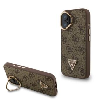 GUESS PU 4G STRASS TRIANGLE LOGO STAND műanyag telefonvédő (ütésállóság, bőr hatású hátlap, kitámasztó) BARNA Apple iPhone 16 kép