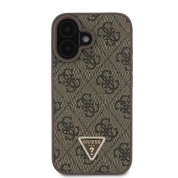 Guess PU 4G Strass Triangle Metal Logo Apple iPhone 16 hátlap tok, barna kép
