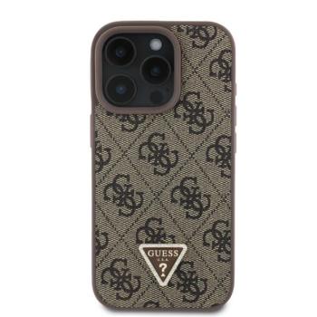 Guess PU 4G Strass Triangle Metal Logo Apple iPhone 16 Pro Max hátlap tok, barna kép