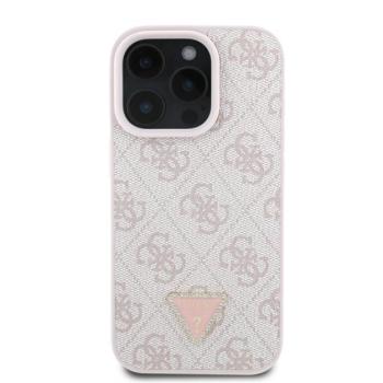 Guess PU 4G Strass Triangle Metal Logo Apple iPhone 16 Pro Max hátlap tok, rózsaszín kép