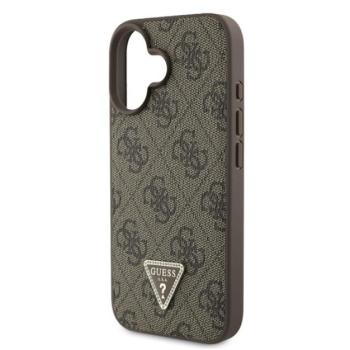 GUESS PU 4G STRASS TRIANGLE METAL LOGO műanyag telefonvédő (ütésállóság, bőr hatású hátlap) BARNA Apple iPhone 16 kép