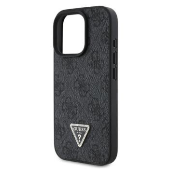 GUESS PU 4G STRASS TRIANGLE METAL LOGO műanyag telefonvédő (ütésállóság, bőr hatású hátlap) FEKETE Apple iPhone 16 Pro Max kép