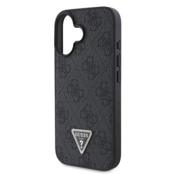 GUESS PU 4G STRASS TRIANGLE METAL LOGO műanyag telefonvédő (ütésállóság, bőr hatású hátlap) FEKETE Apple iPhone 16 kép