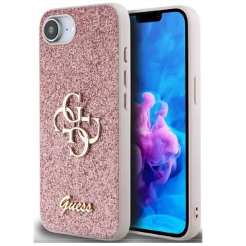 Guess PU Fixed Glitter 4G Metal Logo Apple iPhone 16e hátlap tok, rózsaszín kép