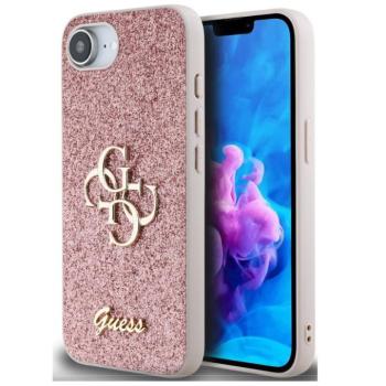 Guess PU Fixed Glitter 4G Metal Logo Apple iPhone 17e / iPhone 16e hátlap tok, rózsaszín kép