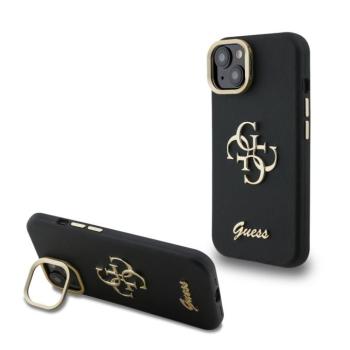 Guess PU Grained 4G Logo Stand Camera Frame iPhone 15 hátlap tok kitámasztóval, fekete kép