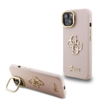 Guess PU Grained 4G Logo Stand Camera Frame iPhone 15 hátlap tok kitámasztóval, rózsaszín kép