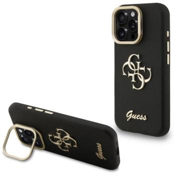 Guess PU Grained 4G Logo Stand Camera Frame iPhone 15 Pro hátlap tok kitámasztóval, fekete kép