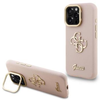 Guess PU Grained 4G Logo Stand Camera Frame iPhone 15 Pro hátlap tok kitámasztóval, rózsaszín kép