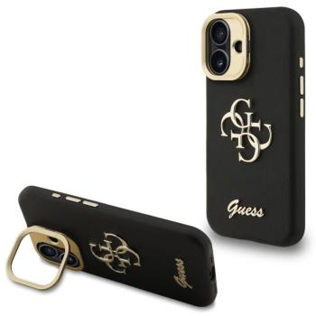 Guess PU Grained 4G Logo Stand Camera Frame iPhone 16 hátlap tok kitámasztóval, fekete kép