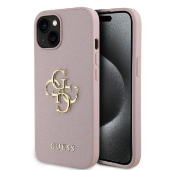 Guess PU Grained 4G Metal Logo Apple iPhone 15 hátlap tok, rózsaszín kép