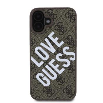Guess PU Leather 4G Big Love Logo Apple iPhone 16 Magsafe kompatibilis hátlap tok, barna kép