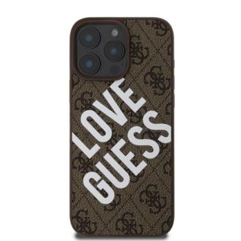 Guess PU Leather 4G Big Love Logo Apple iPhone 16 Pro Magsafe kompatibilis hátlap tok, barna kép