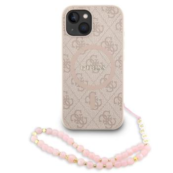 Guess PU Leather 4G Colored Ring Strap Apple iPhone 13 MagSafe tok korall színű karpánttal, rózsaszín-arany kép