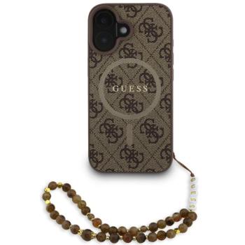 Guess PU Leather 4G Colored Ring Strap Apple iPhone 16 MagSafe tok barna színű karpánttal, barna-arany kép