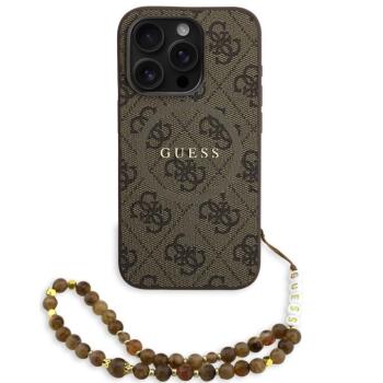 Guess PU Leather 4G Colored Ring Strap Apple iPhone 16 Pro Max MagSafe tok barna színű karpánttal, barna-arany kép