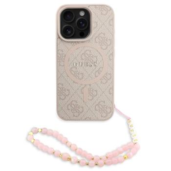Guess PU Leather 4G Colored Ring Strap Apple iPhone 16 Pro Max MagSafe tok fekete színű karpánttal, rózsaszín-arany kép