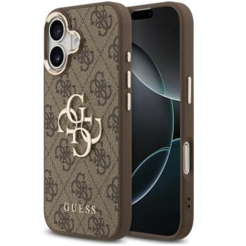 Guess PU Leather 4G Metal Logo Gold Frame Apple iPhone 17 hátlap tok, barna kép