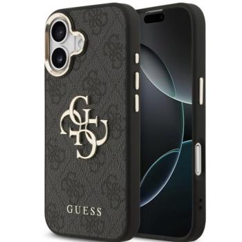 Guess PU Leather 4G Metal Logo Gold Frame Apple iPhone 17 MagSafe hátlap tok, fekete kép
