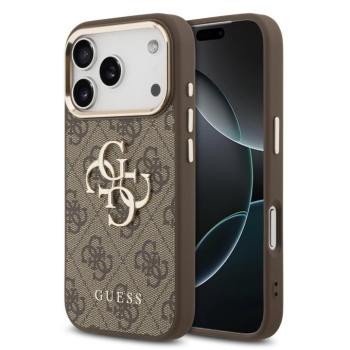 Guess PU Leather 4G Metal Logo Gold Frame Apple iPhone 17 Pro hátlap tok, barna kép