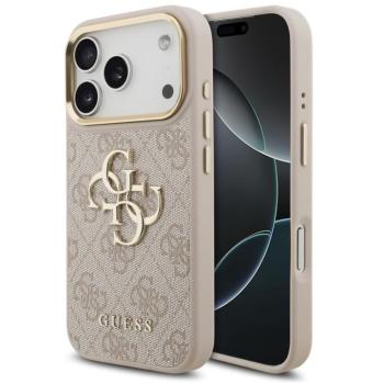 Guess PU Leather 4G Metal Logo Gold Frame Apple iPhone 17 Pro MagSafe hátlap tok, rózsaszín kép