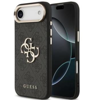 Guess PU Leather 4G Metal Logo Gold Frame Apple iPhone Air (2025) MagSafe hátlap tok, fekete kép
