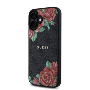 Guess PU Leather 4G Roses iPhone 16 MagSafe műbőr tok, fekete-rózsa kép