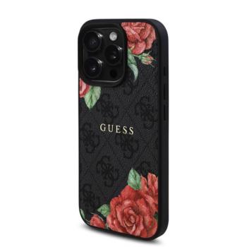 Guess PU Leather 4G Roses iPhone 16 Pro Max MagSafe műbőr tok, fekete-rózsa kép