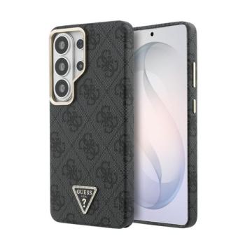 Guess PU Leather 4G Strass Triangle Logo Gold Frame Samsung Galaxy S26 Ultra mágneses tok, MagSafe, fekete-arany kép