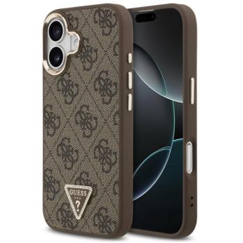Guess PU Leather 4G Triangle Logo Gold Frame Apple iPhone 17 MagSafe hátlap tok, barna kép