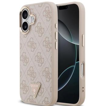 Guess PU Leather 4G Triangle Logo Gold Frame Apple iPhone 17 MagSafe hátlap tok, rózsaszín kép