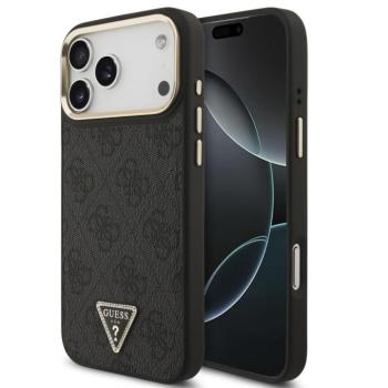 Guess PU Leather 4G Triangle Logo Gold Frame Apple iPhone 17 Pro MagSafe hátlap tok, fekete kép